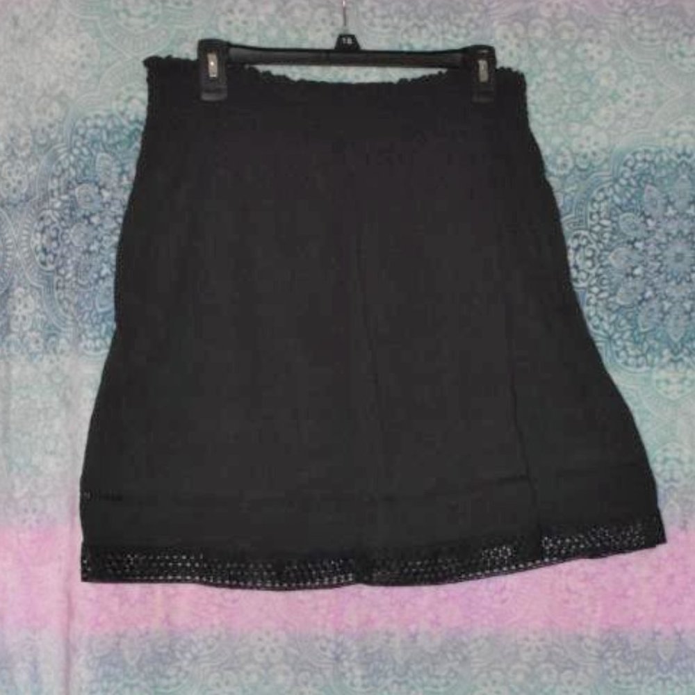 Faded Glory Cotton Skirt Black Lace Trim Size 12 14 Large XL Hippie Boho Peasant